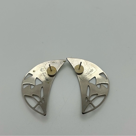 Vintage Berebi Silver Tone Crescent Shaped Stud Earrings with Pastel Green - Picture 4 of 9